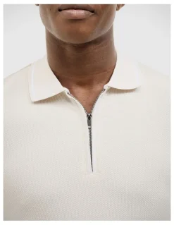 Politix Morgan Textured Zip-up Polo in Bone