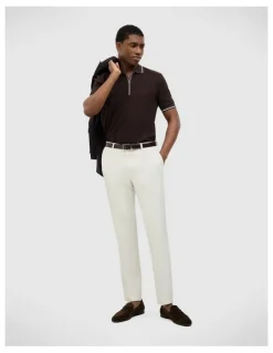 Politix Morgan Textured Zip-up Polo in Chocolate