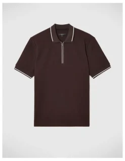 Politix Morgan Textured Zip-up Polo in Chocolate