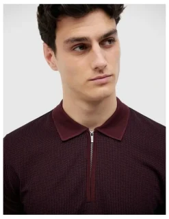Politix Murray Zip-up Polo in Burgundy
