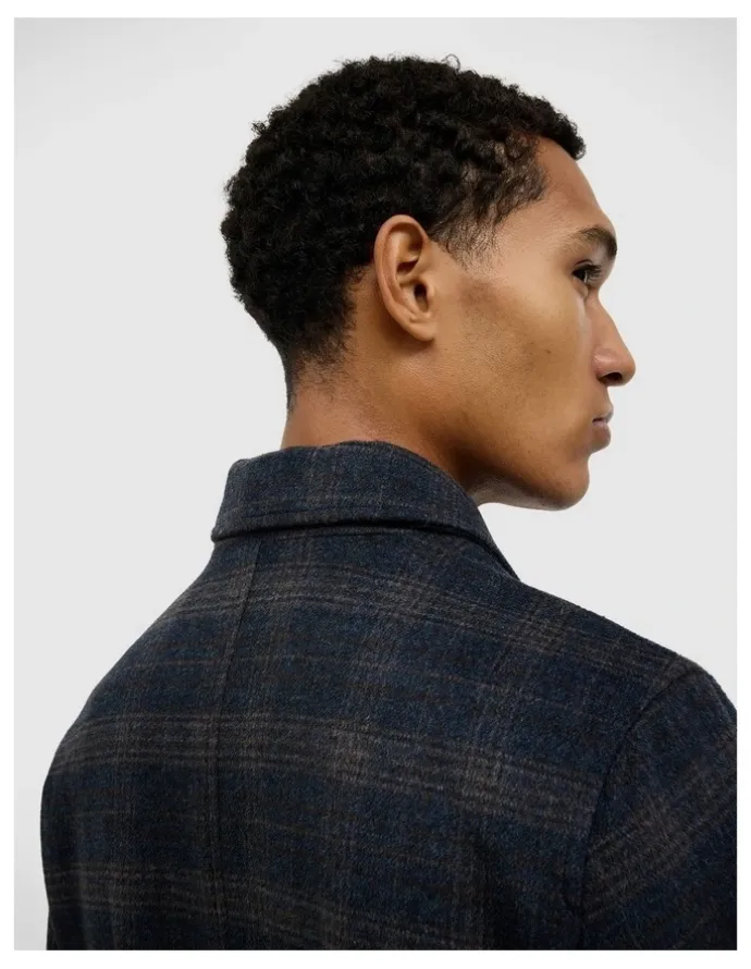 Politix Stevie Wool Blend Check Jacket in Navy