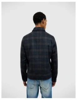 Politix Stevie Wool Blend Check Jacket in Navy