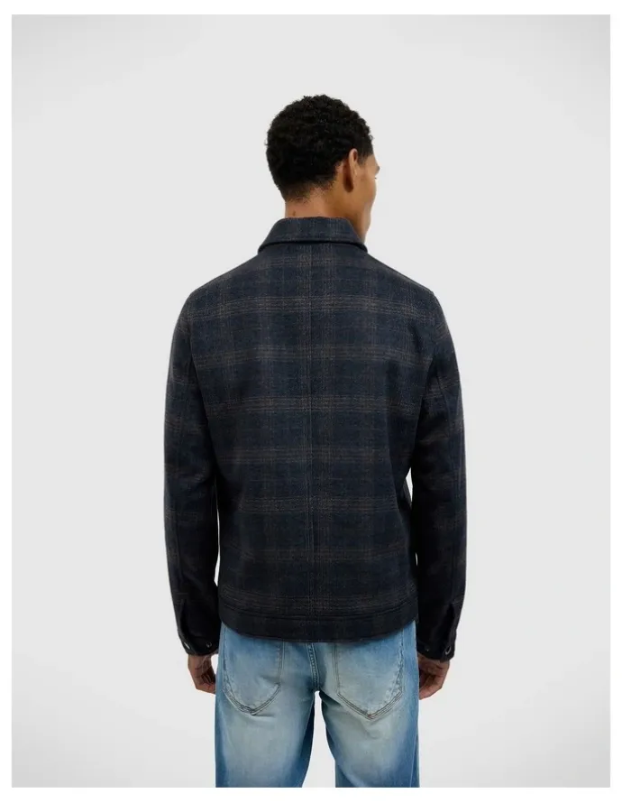 Politix Stevie Wool Blend Check Jacket in Navy