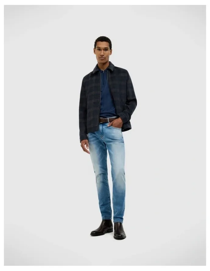 Politix Stevie Wool Blend Check Jacket in Navy