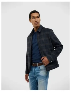 Politix Stevie Wool Blend Check Jacket in Navy