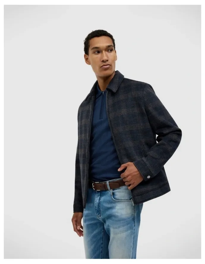 Politix Stevie Wool Blend Check Jacket in Navy