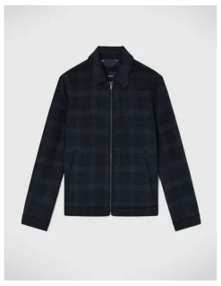 Politix Stevie Wool Blend Check Jacket in Navy