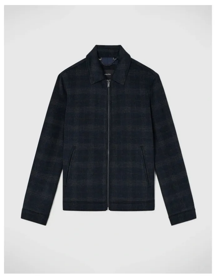 Politix Stevie Wool Blend Check Jacket in Navy