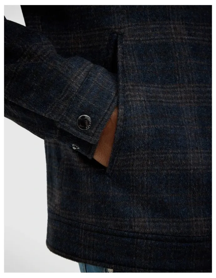 Politix Stevie Wool Blend Check Jacket in Navy
