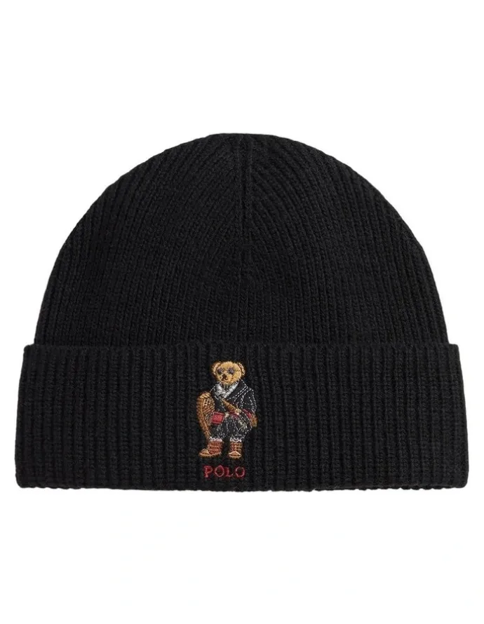 Polo Ralph Lauren Bear Rib-Knit Beanie in Black