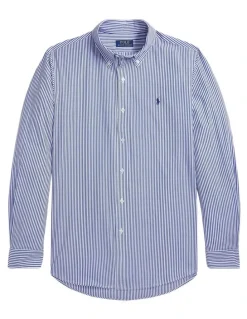 Polo Ralph Lauren Classic Fit Striped Stretch Poplin Shirt in Blue