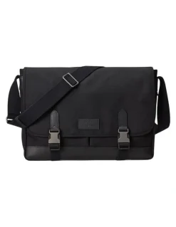 Polo Ralph Lauren Leather-Trim Travel Messenger Bag in Black