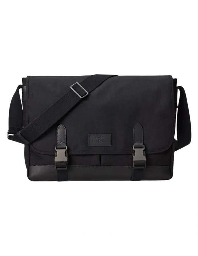 Polo Ralph Lauren Leather-Trim Travel Messenger Bag in Black