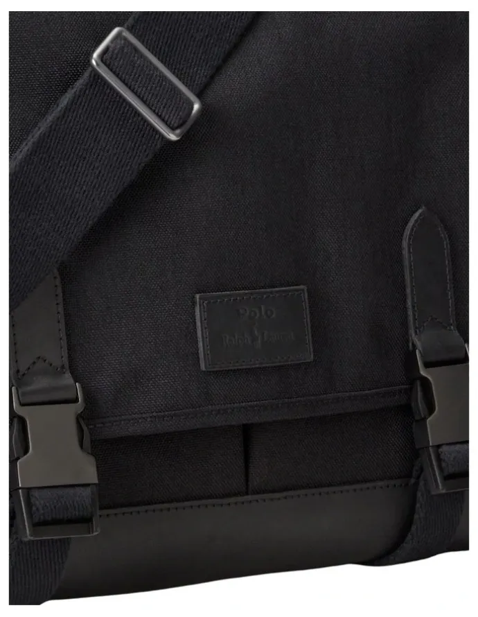 Polo Ralph Lauren Leather-Trim Travel Messenger Bag in Black