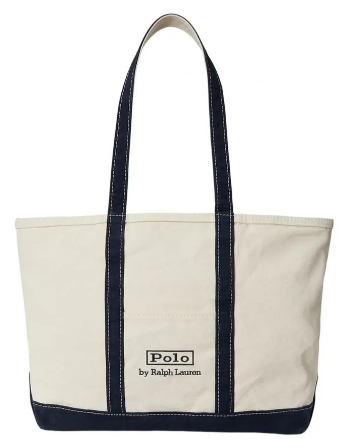 Polo Ralph Lauren Logo Canvas Medium Tote Bag in Natural