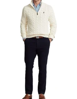 Polo Ralph Lauren Cable-Knit Cotton Quarter-Zip Sweater in Natural