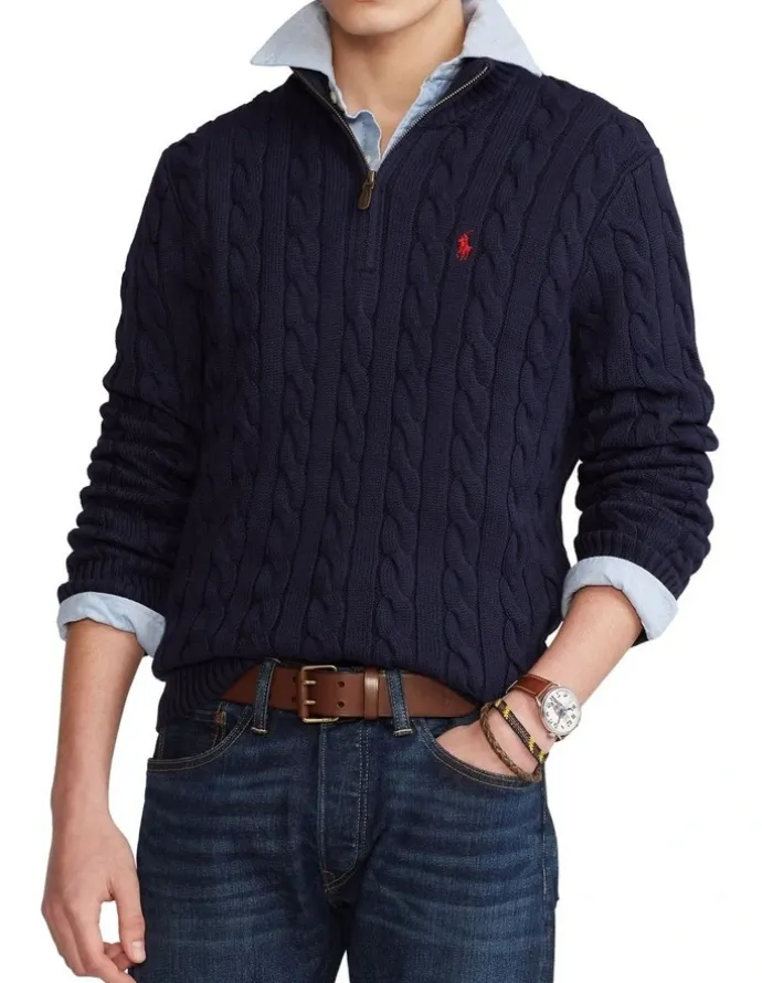 Polo Ralph Lauren Cable-Knit Cotton Quarter-Zip Sweater