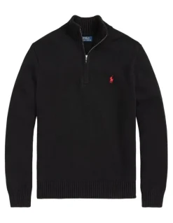 Polo Ralph Lauren Cotton Quarter-Zip Sweater in Black