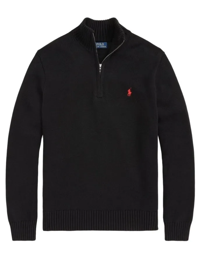 Polo Ralph Lauren Cotton Quarter-Zip Sweater in Black