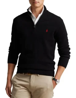 Polo Ralph Lauren Cotton Quarter-Zip Sweater in Black