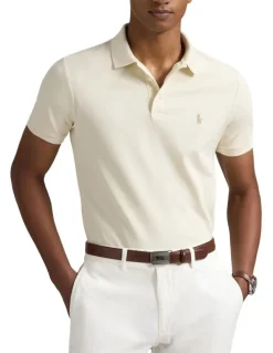 Polo Ralph Lauren Custom Slim Fit Stretch Mesh Polo Shirt in Natural
