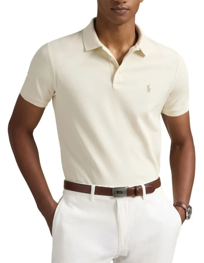 Polo Ralph Lauren Custom Slim Fit Stretch Mesh Polo Shirt in Natural