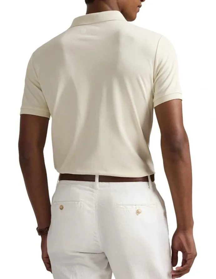 Polo Ralph Lauren Custom Slim Fit Stretch Mesh Polo Shirt in Natural