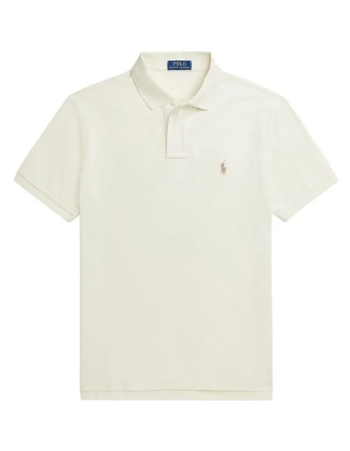 Polo Ralph Lauren Custom Slim Fit Mesh Polo Shirt in Natural