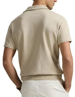 Polo Ralph Lauren Loopback Fleece Polo Shirt in Beige