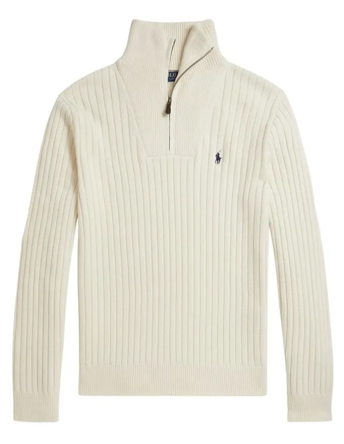 Polo Ralph Lauren Rib-Knit Wool-Cotton Sweater in Natural