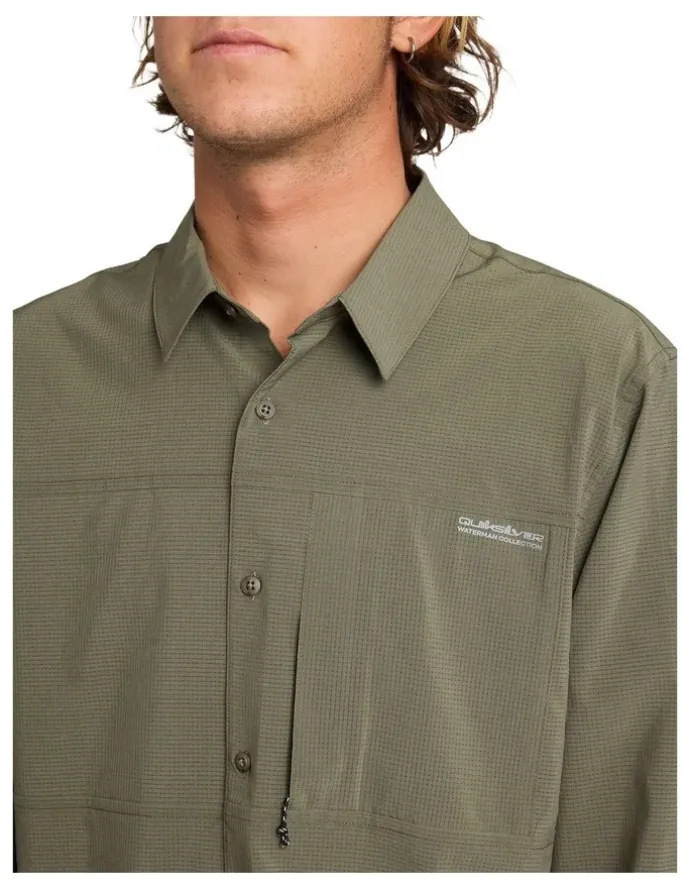 Quiksilver Longline Performance Long Sleeve Shirt In Dusty Olive
