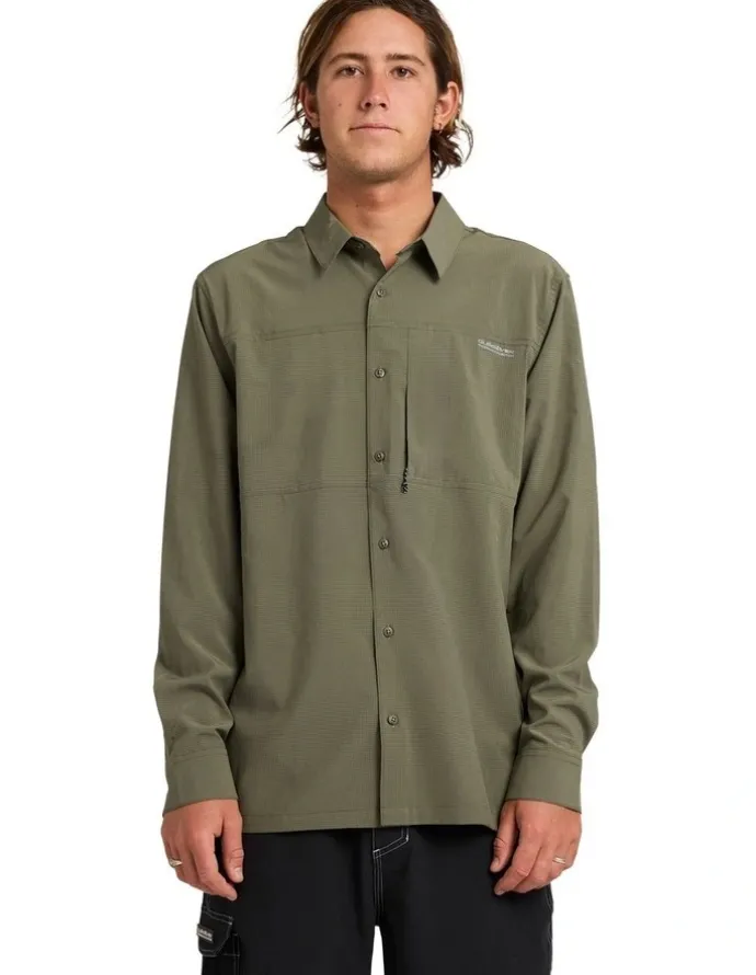 Quiksilver Longline Performance Long Sleeve Shirt In Dusty Olive