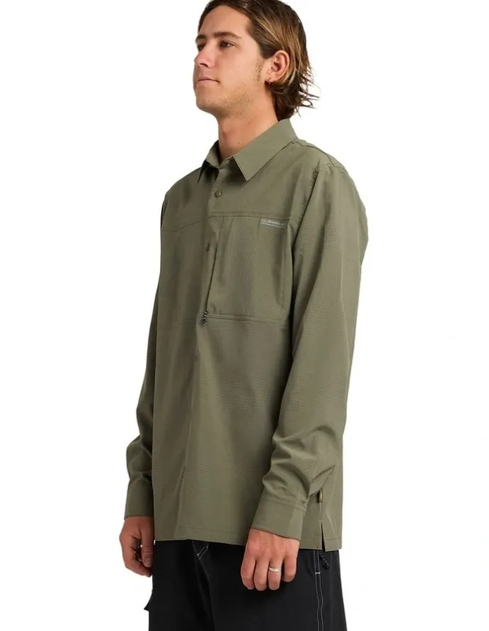 Quiksilver Longline Performance Long Sleeve Shirt In Dusty Olive