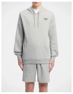 Reebok Ri Left Chest Logo Hood In Mgrey Heather/Vector Red