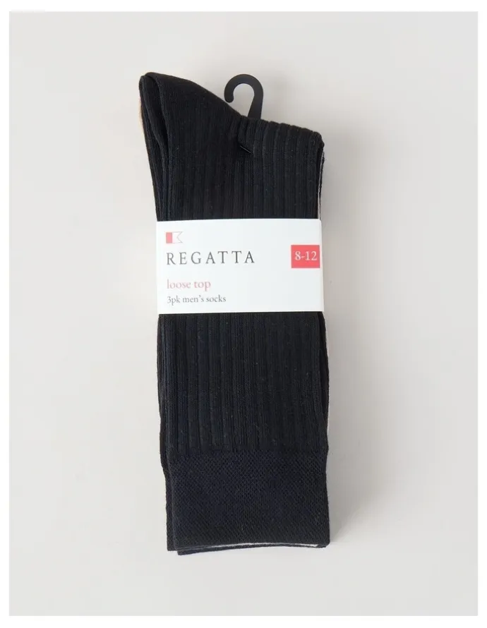 Regatta 3 Pack Soft Top Rib Socks in Black, Sand, and Denim