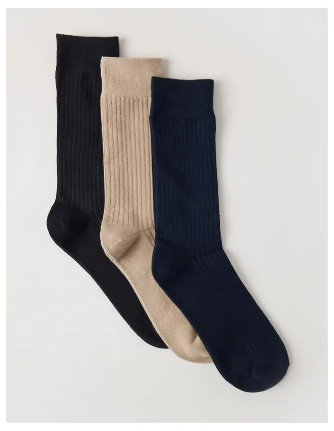 Regatta 3 Pack Soft Top Rib Socks in Black, Sand, and Denim