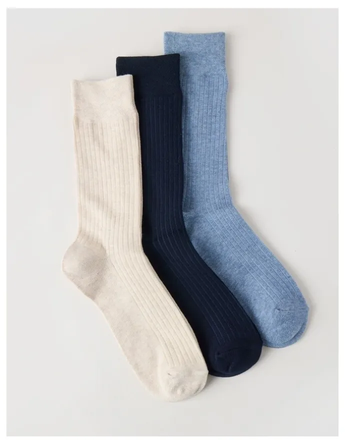 Regatta 3 Pack Soft Top Rib Socks in Oatmeal, Denim, and Sky