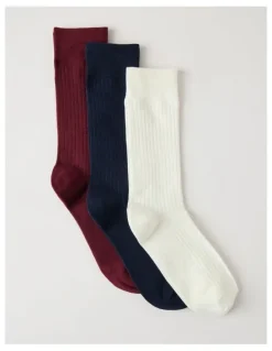 Regatta 3 Pack Soft Top Rib Socks in Plum, Ivory and Navy