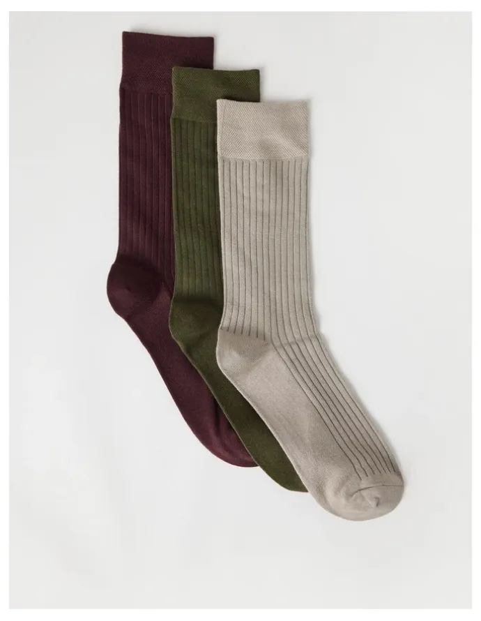 Regatta 3 Pack Soft Top Rib Socks in Cobblestone, Forest, and Burgundy