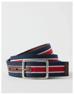 Regatta Centre Bar Stretch Webbing Belt Stripe/Antique Silver. Red Navy Stripe Belt Red/Navy
