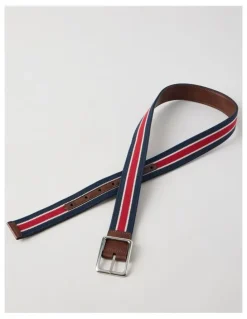 Regatta Centre Bar Stretch Webbing Belt Stripe/Antique Silver. Red Navy Stripe Belt Red/Navy