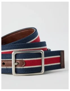 Regatta Centre Bar Stretch Webbing Belt Stripe/Antique Silver. Red Navy Stripe Belt Red/Navy