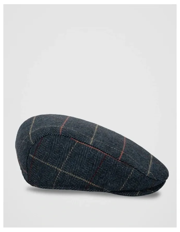 Regatta Check Driving Cap Herringbone Hat Navy