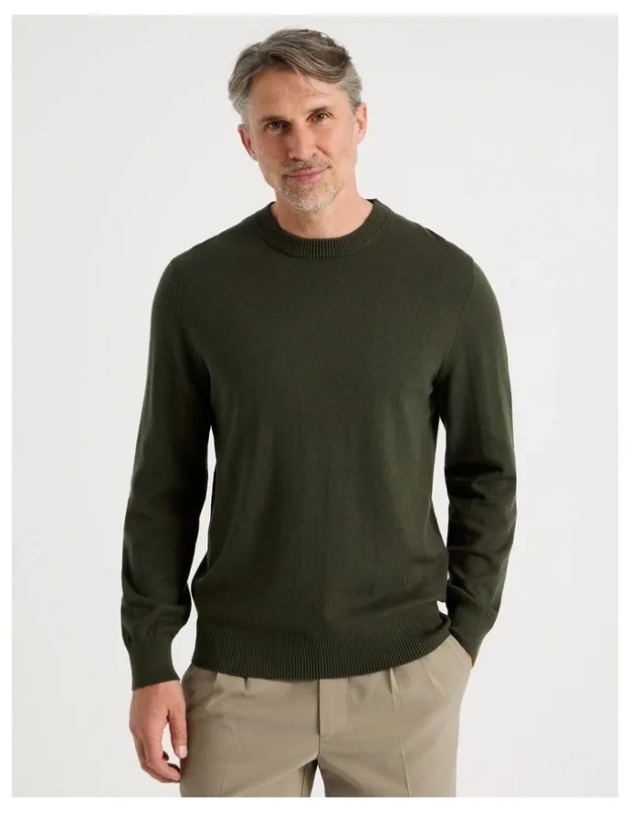 Regatta Crew Neck Cotton Cashmere Blend Knit in Khaki