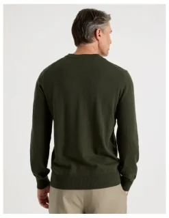 Regatta Crew Neck Cotton Cashmere Blend Knit in Khaki
