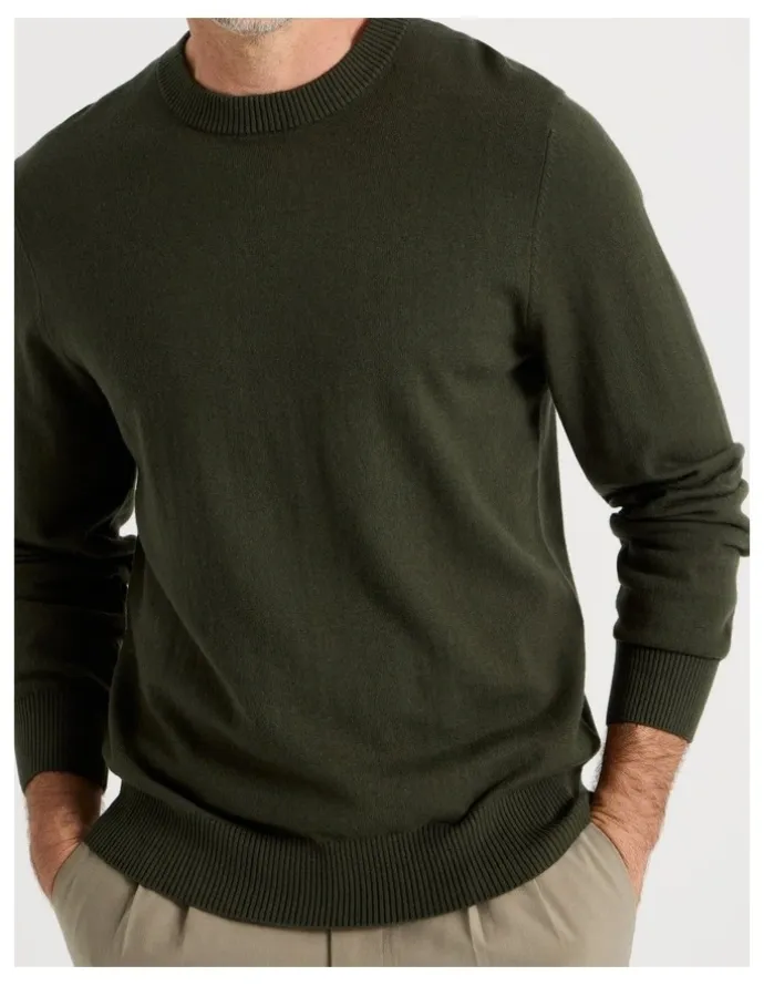 Regatta Crew Neck Cotton Cashmere Blend Knit in Khaki