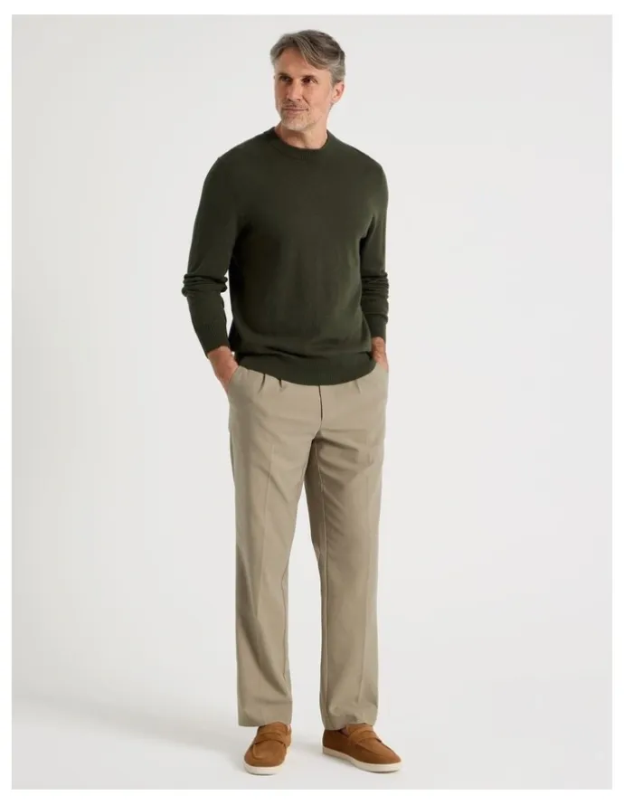 Regatta Crew Neck Cotton Cashmere Blend Knit in Khaki