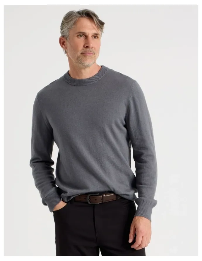 Regatta Crew Neck Cotton Cashmere Blend Knit in Grey