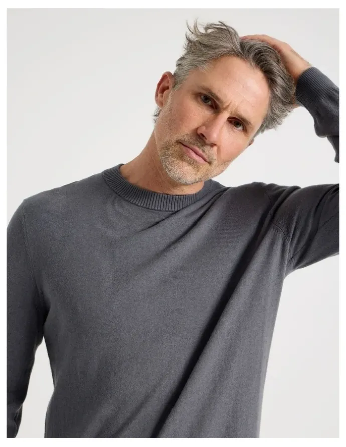 Regatta Crew Neck Cotton Cashmere Blend Knit in Grey