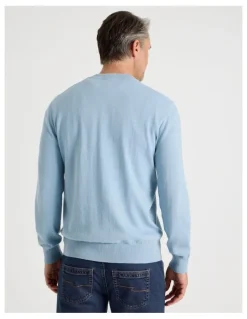 Regatta Crew Neck Cotton Cashmere Blend Knit in Light Blue
